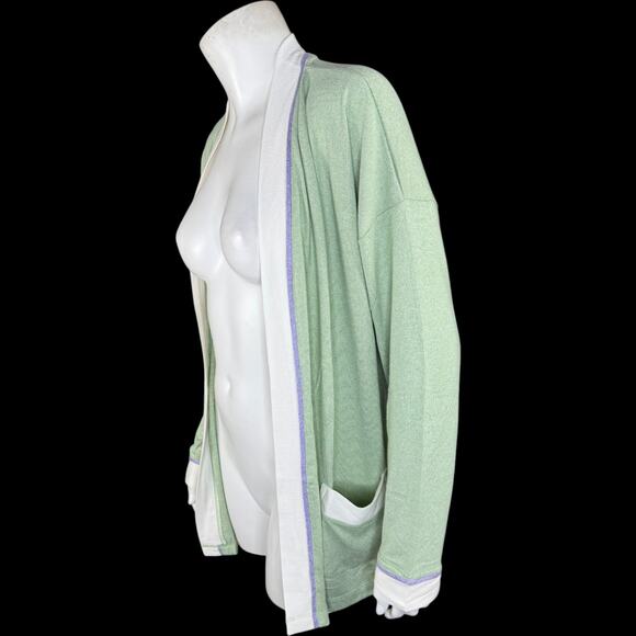 Cuddl Duds Women's Open Front Cardigan Sweater Green Medium Long Sleeve Pockets - Picture 10 of 14
